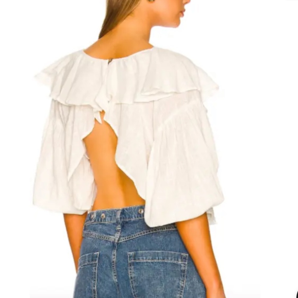 Free People Ivory Zuri Ruffle Top Blouse Off-White XS NWT - Picture 2 of 10